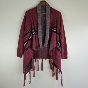 Maroon Open Front Blanket Cardigan